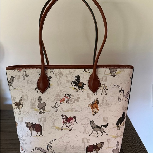 Dooney & Bourke White and Brown Equestrian Tote Bag - Picture 2 of 3